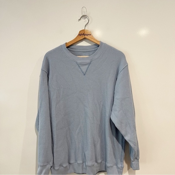 Aerie Waffle Knit Blue Thermal Oversized Crewneck - Picture 3 of 9